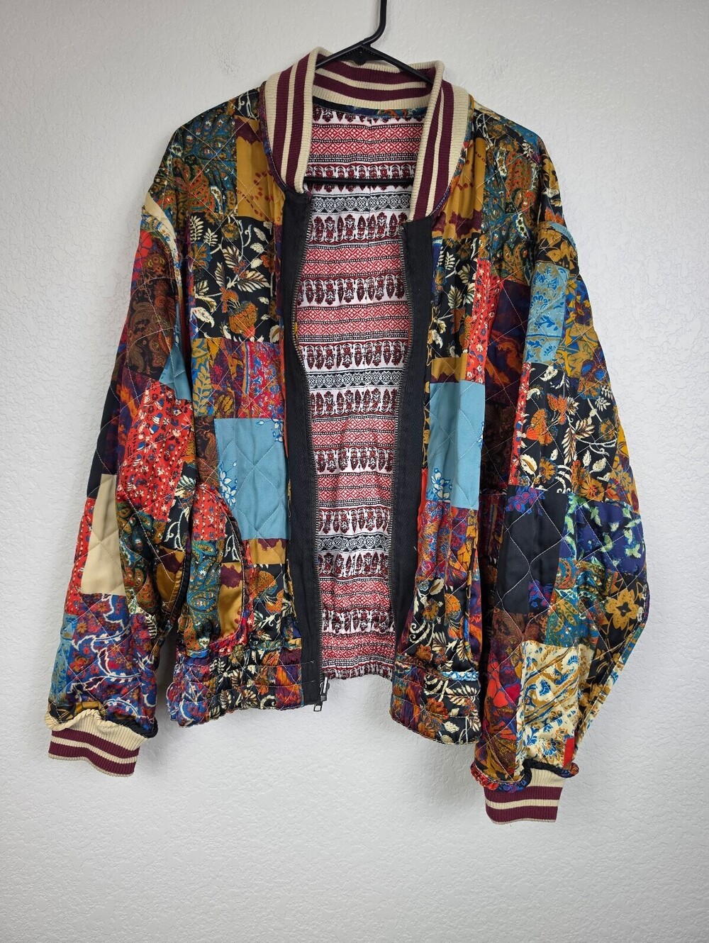 Free People Reversible Quilted Patchwork Bomber Jacket